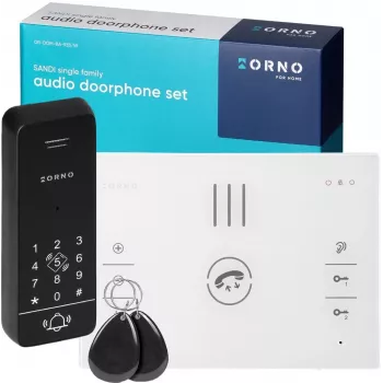 ORNO OR-DOM-BA-933/W Audio Intercom Set, 1-Family, 2-Wire, White Indoor Handset, Silver Outdoor Unit