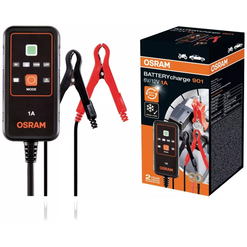 OSRAM BATTERYcharge 901 6V/12V 1A Automatic Battery Charger for Lead-Acid Batteries