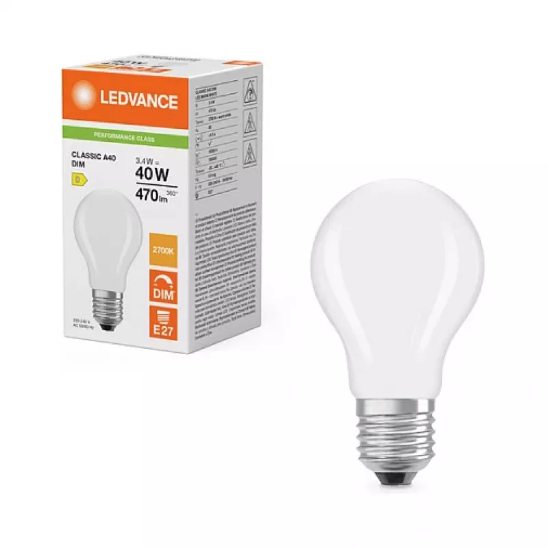 OSRAM LED Classic A 40 Filament DIM P 3.4W 827 Frosted Dimmable LED Lamp