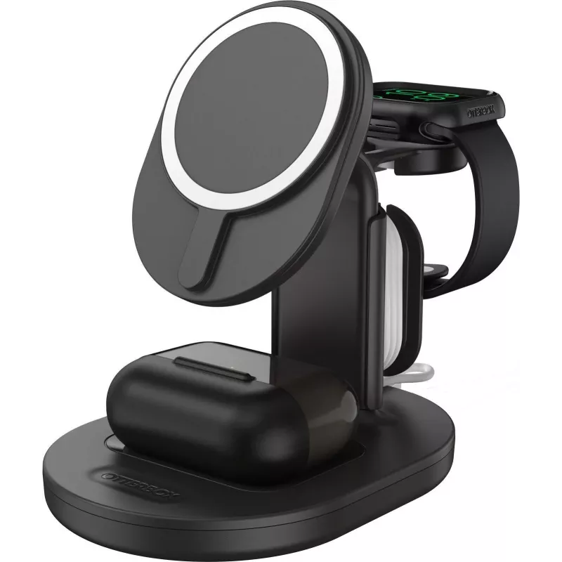 OtterBox 3-in-1 MagSafe Wireless Charging Station - Radiant Night (Black) - 7.5W iPhone, AirPods, Apple Watch