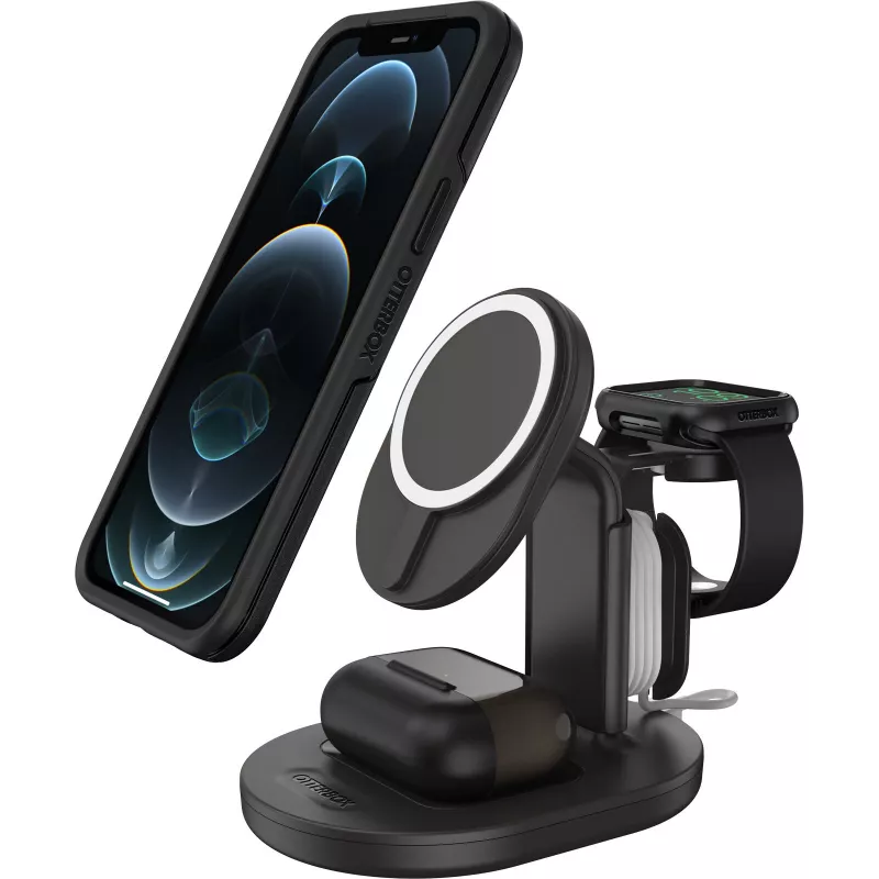 OtterBox 3-in-1 MagSafe Wireless Charging Station - Radiant Night (Black) - 7.5W iPhone, AirPods, Apple Watch