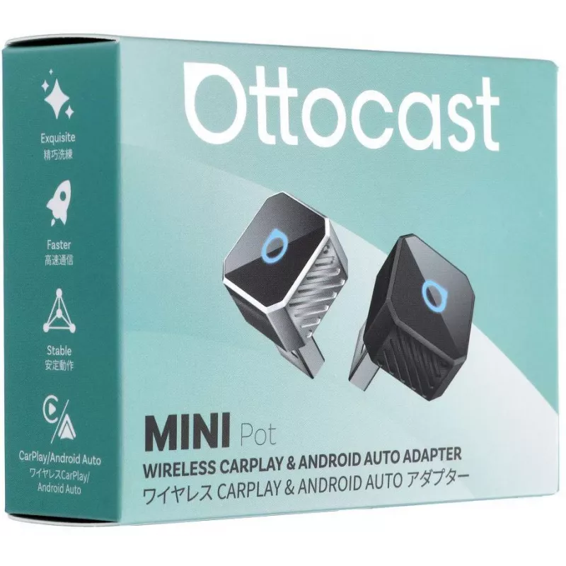 OTTOCAST Mini Cube T3 Wireless CarPlay & Android Auto Adapter, Bluetooth 5.0, Wi-Fi 5, USB-C, Black
