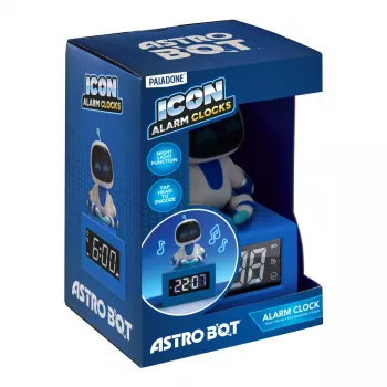 Paladone AstroBot Icon Alarm Clock - Grey/White Digital LCD Robot Alarm with Snooze Function