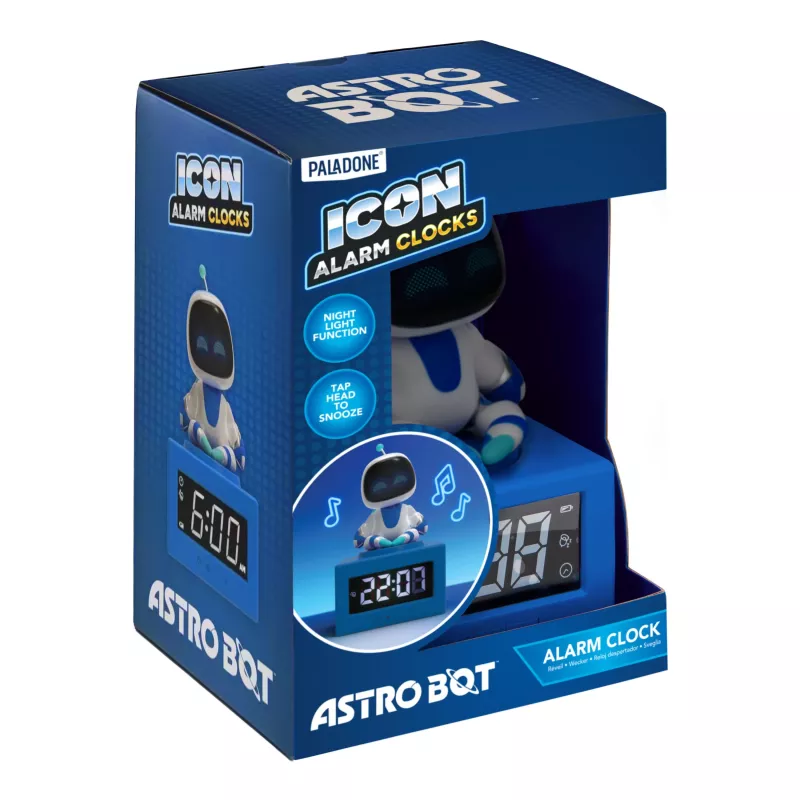 Paladone AstroBot Icon Alarm Clock - Grey/White Digital LCD Robot Alarm with Snooze Function