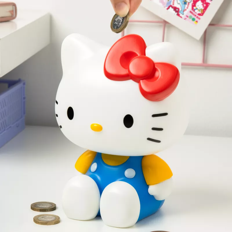 Paladone Hello Kitty Shaped Money Box - Ceramic Coin Bank, Official Sanrio Merchandise, White/Pink/Black, 13.5 x 13.5 x 16.5 cm