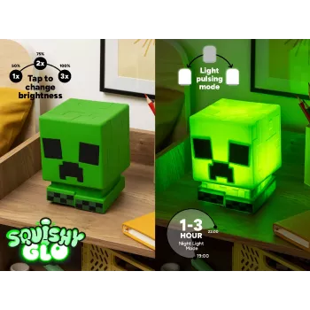 Paladone Minecraft Creeper SquishyGlo Silicone Light Rechargeable – Dimmable Green LED Night Light with 3 Brightness Levels and Micro USB Charging