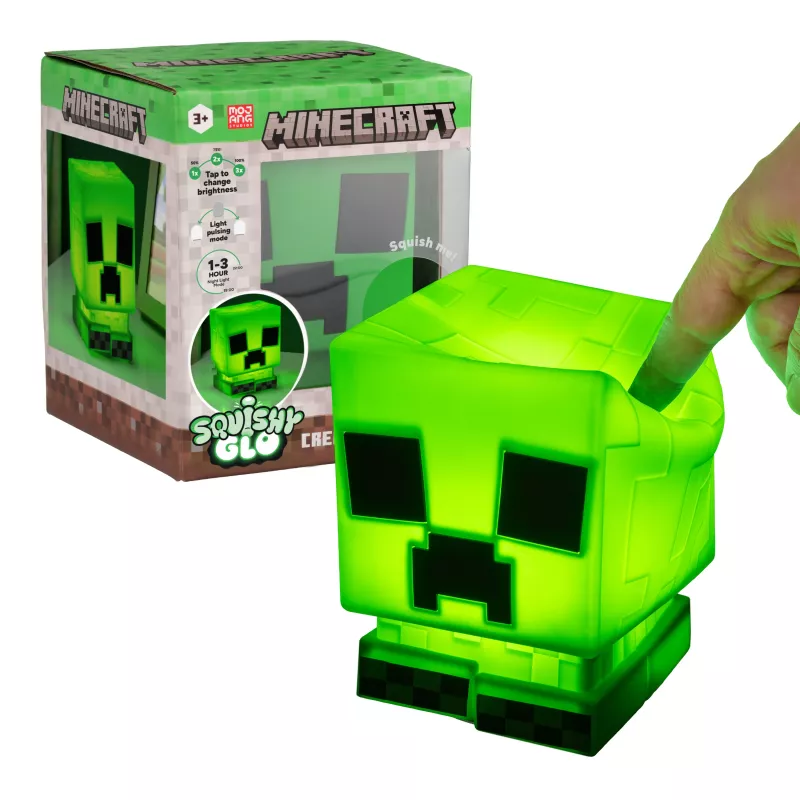 Paladone Minecraft Creeper SquishyGlo Silicone Light Rechargeable – Dimmable Green LED Night Light with 3 Brightness Levels and Micro USB Charging