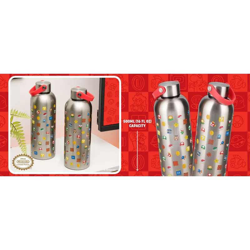 Paladone Super Mario Metal Water Bottle with Carry Loop