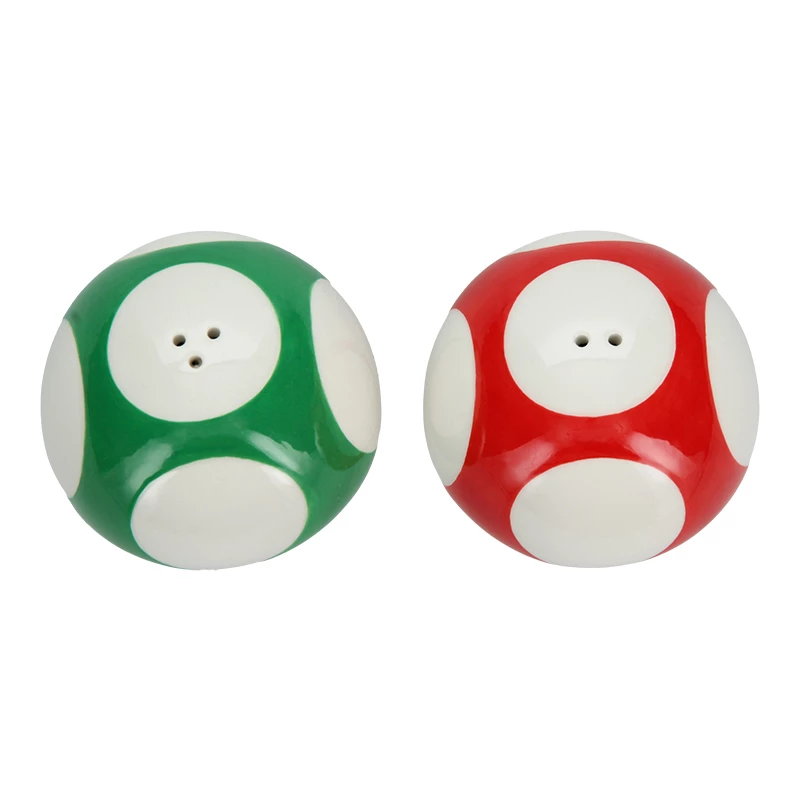Paladone Super Mario Mushroom Salt and Pepper Shaker Set (Red Super Mushroom & Green 1-Up Mushroom)