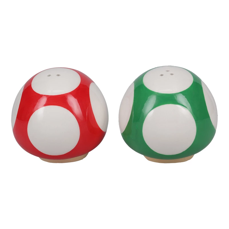 Paladone Super Mario Mushroom Salt and Pepper Shaker Set (Red Super Mushroom & Green 1-Up Mushroom)