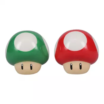 Paladone Super Mario Mushroom Salt and Pepper Shaker Set (Red Super Mushroom & Green 1-Up Mushroom)