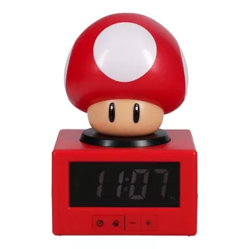Paladone Super Mario Super Mushroom Icon Alarm Clock - Digital LCD, USB Powered, Official Nintendo Sound Effects, Red/White