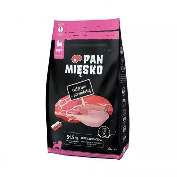 Pan Mięsko Dry Dog Food Veal with Quail Puppy Large Kibble 3kg