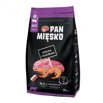 PAN MIĘSKO Veal with Shrimps S Dry Cat Food for Adult Cats, Grain-Free, 10 kg Bag