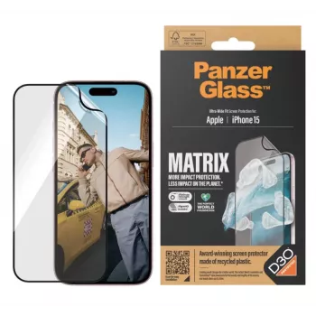 PanzerGlass MATRIX Screen Protector with D3O for iPhone 15 | Ultra-Wide Fit with AlignerKit