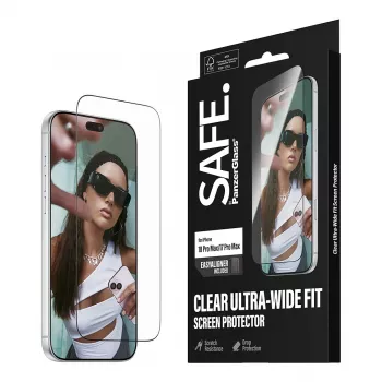 PanzerGlass SAFE Screen Protector for iPhone 18 Pro Max/17 Pro Max - Ultra-Wide Tempered Glass, Anti-Bacterial, 9H Hardness