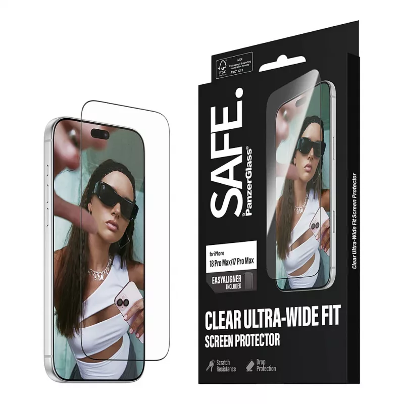 PanzerGlass SAFE Screen Protector for iPhone 18 Pro Max/17 Pro Max - Ultra-Wide Tempered Glass, Anti-Bacterial, 9H Hardness