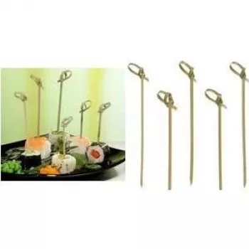 PAPSTAR Finger Food Skewers Knot, 60 mm Bamboo, 200 Pieces in Cardboard Box with Transparent Lid 16769