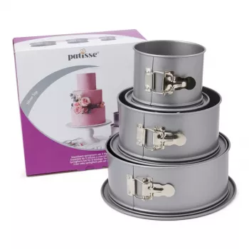 Patisse PAT-03525 Springform Cake Mould Set, 3 pcs (18/22/26 cm), Non-Stick Carbon Steel, Black
