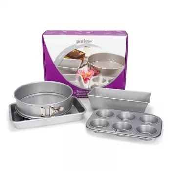 Patisse PAT-03673 Non-Stick Round Cake Mould Set, 4 Pieces (18-24 cm), Carbon Steel, Black