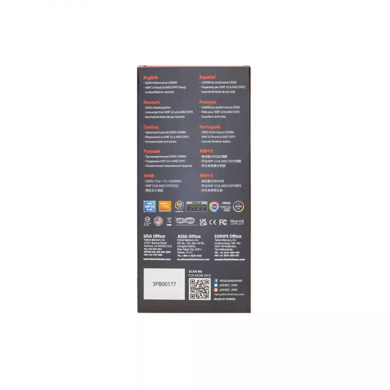 Patriot Memory Viper Venom 16GB DDR5 6400MHz CL38 AMD EXPO UDIMM Memory Module - 1x16GB Black