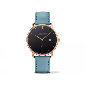 PAUL HEWITT Men's Watch Sailor Line PHTGAGB23S 42mm Quartz IP Gold Plated Stainless Steel Case White Dial Black Leather Strap