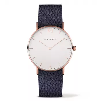 Paul Hewitt Sailor Line Unisex Quartz Watch 39mm Rose Gold Stainless Steel Case White Dial Grey Leather Strap PH-SA-RSTW17S