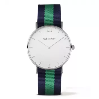 PAUL HEWITT Sailor Line Unisex Quartz Watch 39mm White Dial Green/White Nylon Strap PH-SASSTWNG20
