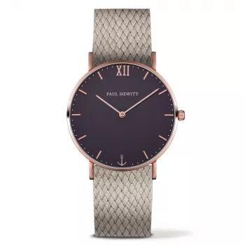 PAUL HEWITT Unisex Watch PH-SA-RSTB25S 39mm Rose Gold Stainless Steel Case White Dial Black Leather Strap