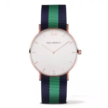 PAUL HEWITT Unisex Watch PH-SARSTWNG20 39mm Rose Gold Stainless Steel White Dial Green/White/Red NATO Strap