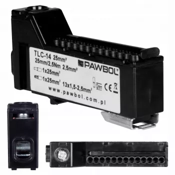 PAWBOL E.4136C Screwless Terminal Strip LZB, 6-Pole, 2.5 mm², 450 V, 24 A, Black