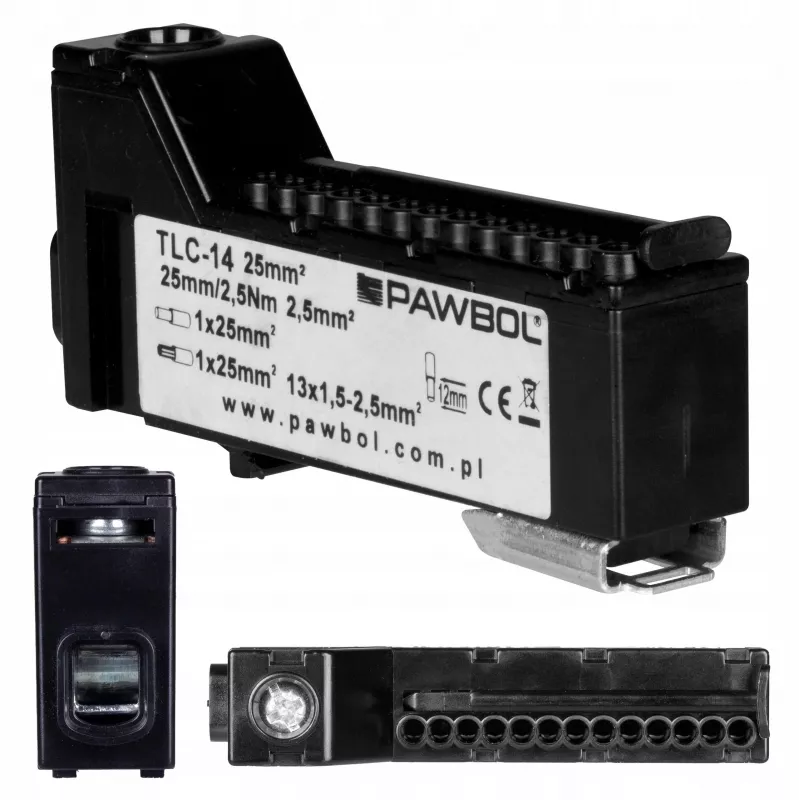 PAWBOL E.4136C Screwless Terminal Strip LZB, 6-Pole, 2.5 mm², 450 V, 24 A, Black