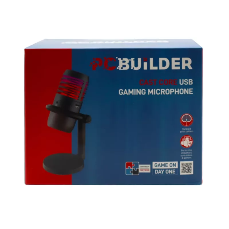 PCBuilder CAST CORE USB Gaming Microphone - Condenser, Cardioid, RGB, USB-C