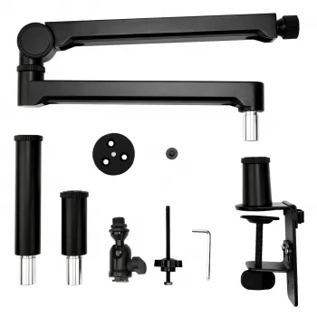 PCBuilder CAST STEADY Microphone Boom Arm - Desk Clamp Scissor Arm, Steel, 1.5 kg Load, 750 mm Reach, 360° Rotation, Hidden Cable Management, Black