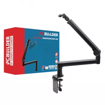 PCBuilder CAST STEADY Microphone Boom Arm - Desk Clamp Scissor Arm, Steel, 1.5 kg Load, 750 mm Reach, 360° Rotation, Hidden Cable Management, Black