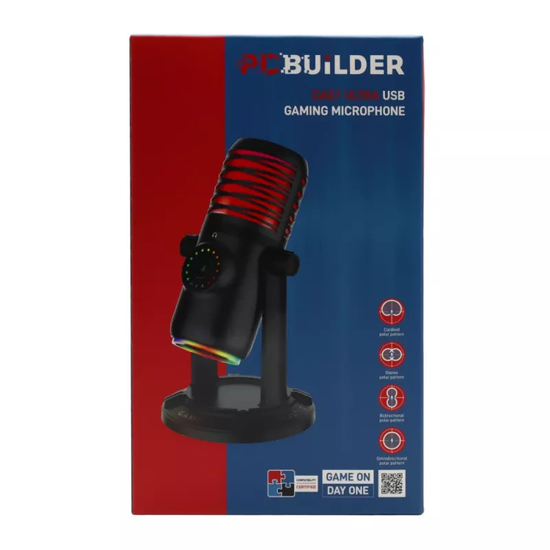 PCBuilder CAST ULTRA USB Gaming Microphone - Condenser, Cardioid, RGB, Zero-Latency Monitoring