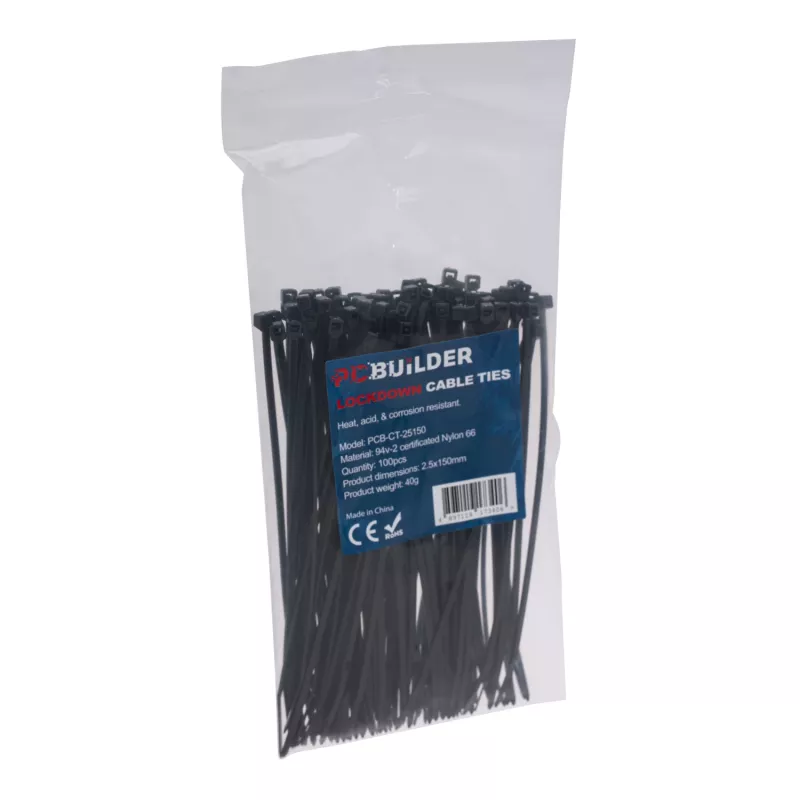 PCBuilder LOCKDOWN 150mm Cable Ties (100 pcs) - Black