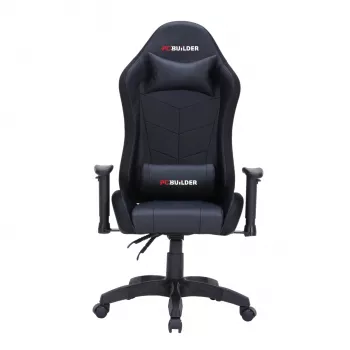 PCBuilder Navigator Lite Gaming Chair - Black PU Leather, Steel Frame, Class 3 Gas Lift, Adjustable Lumbar & Headrest, 120kg Capacity