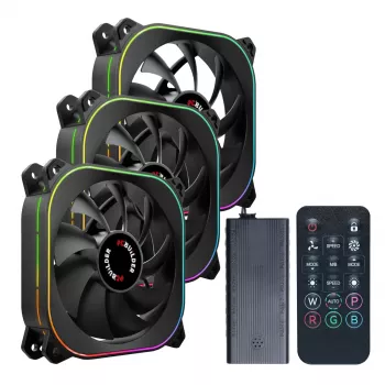PCBuilder TORNADO CHILL ARGB 120mm Fan Kit - 3 Pack, Addressable RGB, PWM, Hydraulic Bearing, 65 CFM, 6-Port Hub
