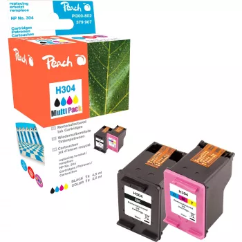 Peach PI300-802 2-Pack Compatible Ink Cartridge for HP 304 (Black & Tri-Colour)