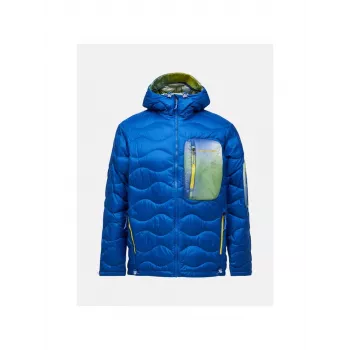 PEAK PERFORMANCE Men's M Helium Aop Utility Down Hood Jacket Blue Shadow - M