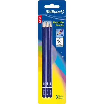 Pelikan 978783 2B Hexagonal Graphite Pencil, Blue, FSC-Certified Wood, Germany, Blister Pack