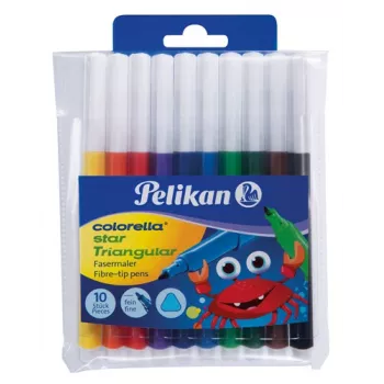 Pelikan 985663 Fine Felt-Tip Pen Set, 10 Assorted Colours, Washable Ink, Ventilated Safety Caps, Fine 1.0 mm Tip