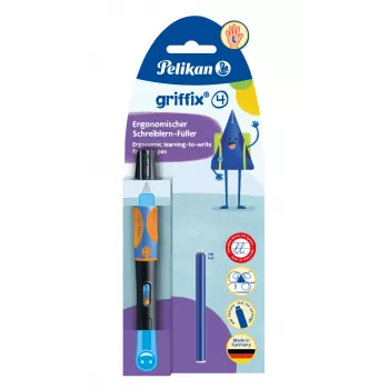 Pelikan griffix® Fountain Pen for Left-Handers - Neon Black - Blue Ink - Cartridge System - Plastic Body - Stainless Steel Nib - Left-Handed (820356)