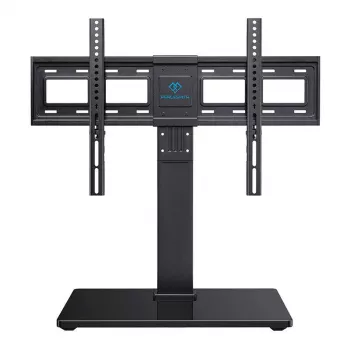 PERLESMITH PSTVS13 Freestanding TV Stand with Mount for 37-75 inch TVs, Black, 45kg Capacity, VESA 100x100 to 600x400, Height Adjustable, Swivel ±35°, Tempered Glass Base