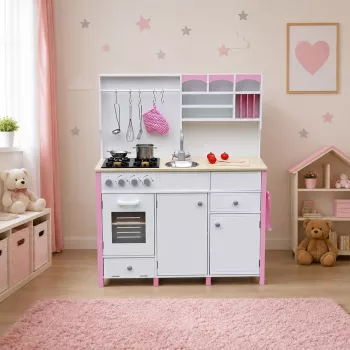 PETMEX Paula Wooden Kitchen for Children Pink White Opening Elements