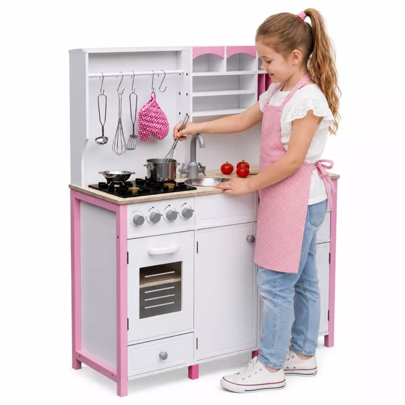 PETMEX Paula Wooden Kitchen for Children Pink White Opening Elements
