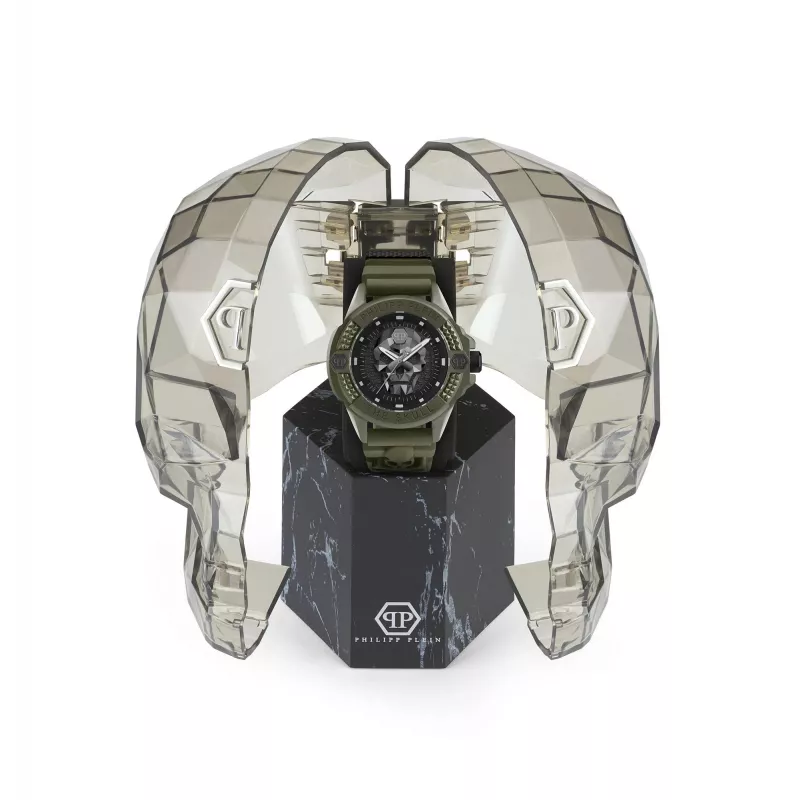 Philipp Plein Men's PWUBA0423 Automatic Skeleton Watch 44mm Black Silicone