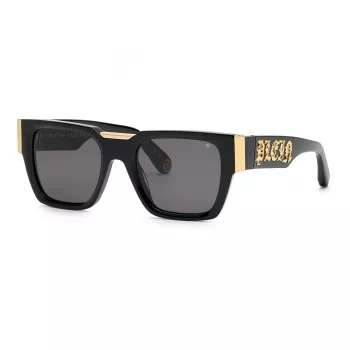PHILIPP PLEIN SPP095M520700 Men's Square Sunglasses Black Acetate Frame Grey Lens UV400 52/21/145 mm