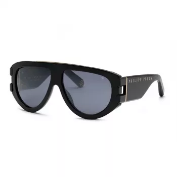 Philipp Plein SPP127M60700G Men's Sunglasses - Black Acetate Frame, Dark Grey Lenses, 60/13/145 mm